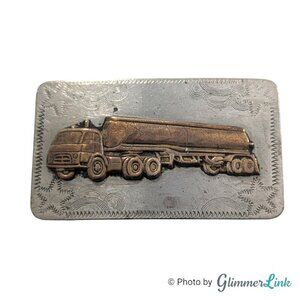 Vintage 18 Wheeler Fuel Truck Two Tone Nickel Silver Belt Buckle
